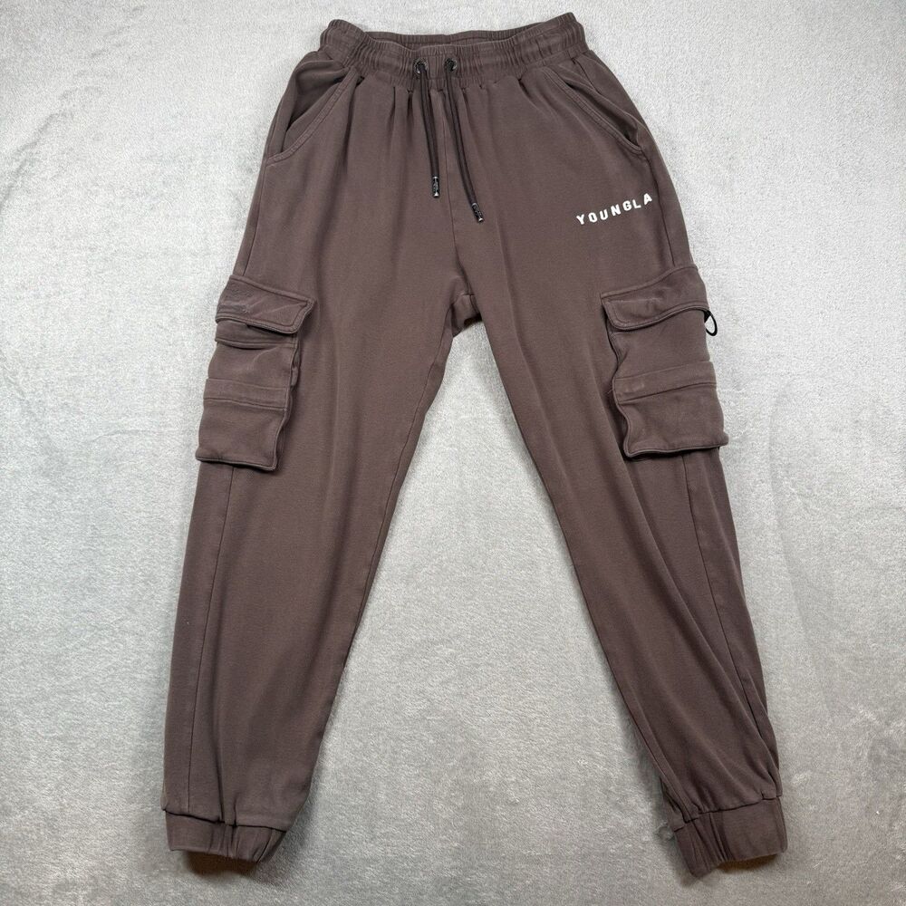 YoungLA Cargo Joggers Men’s Medium Brown Cotton Streetwear